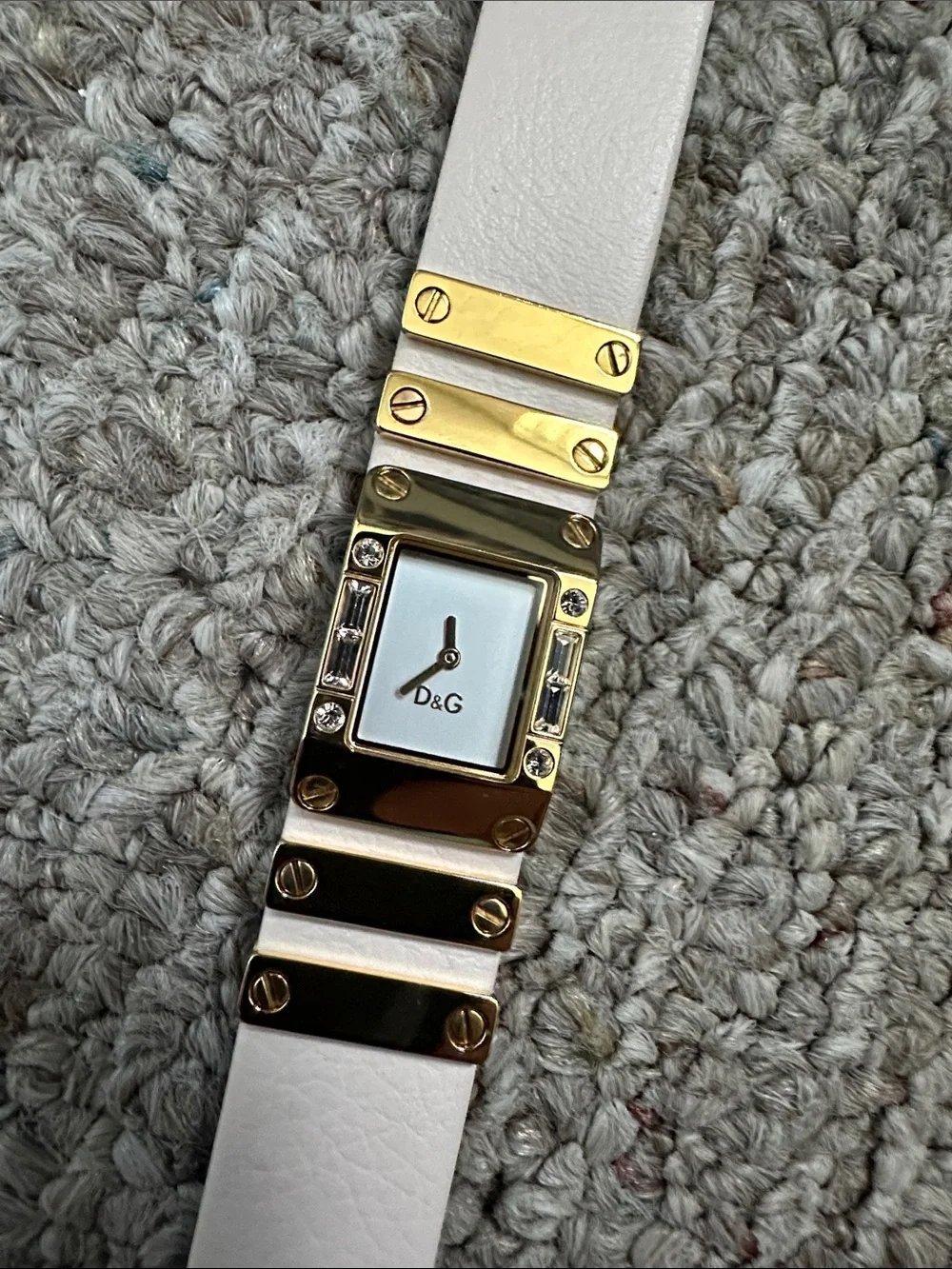 D&G Light Pink and Gold Leather Bracelet Watch with Crystal Accents